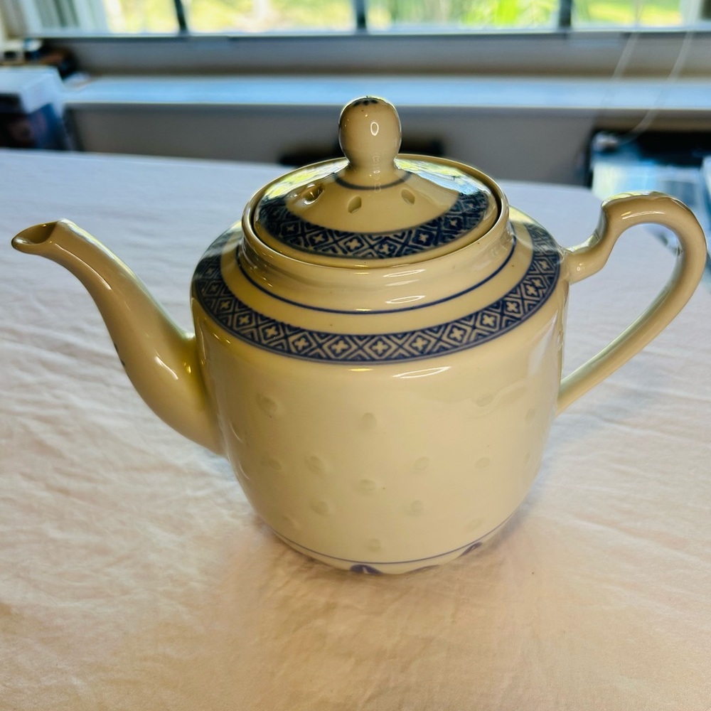 Blue Trim Porcelain Teapot blue and white